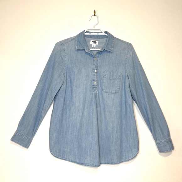 Denim Maternity Top Long Sleeve 100% Cotton Old Navy Size S - Picture 2 of 15